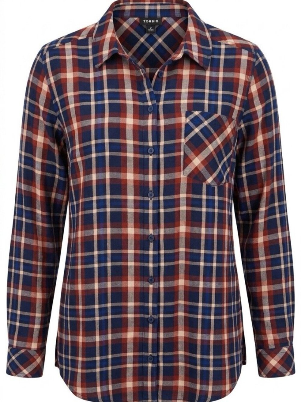 Rayon twill plaid button-front shirt, Torrid Lizzie style